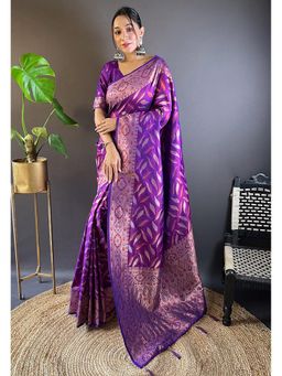 SGF11 - Wine Women Kanjivaram Soft Silk Saree with Unstitched Blouse