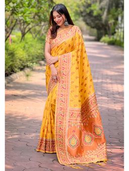 SGF11 - Yellow Women Kanjivaram Paithani Silk Saree with Unstitched Blouse