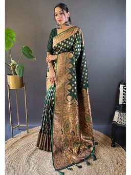 SGF11 - Green Women Kanjivaram Soft Silk Saree with Unstitched Blouse