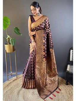 SGF11 - Maroon Women Kanjivaram Soft Silk Saree with Unstitched Blouse
