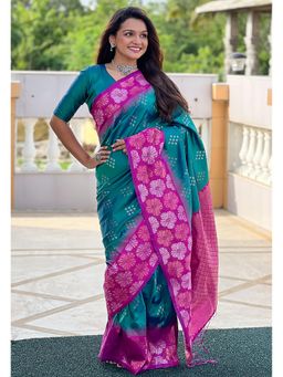SGF11 - Aqua Women Kanjivaram Soft Silk Saree with Unstitched Blouse