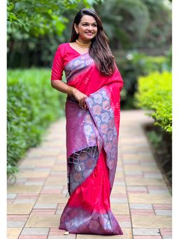 SGF11 - Pink Women Kanjivaram Soft Silk Saree with Unstitched Blouse