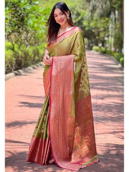 SGF11 - Green Women Kanjivaram Tissue Pure Soft Silk Saree with Unstitched Blouse