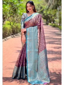 SGF11 - Purple Women Kanjivaram Tissue Pure Soft Silk Saree with Unstitched Blouse