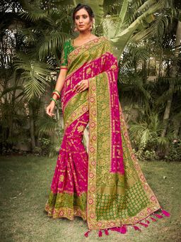 Odette - Pink Dola Silk Foil Printed Saree with Unstitched Blouse with Unstitched