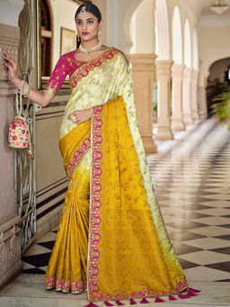 Odette - Yellow Banarasi Silk Woven Design Saree with Unstitched Blouse with Unstitched