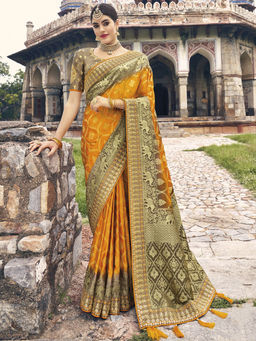 Odette - Mustard Gaji Satin Silk Woven Design Saree with Unstitched Blouse with Unstitched