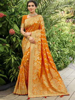 Odette - Orange Satin Banarasi Silk Woven Design Saree with Unstitched Blouse with Unstitched