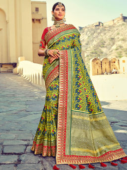 Odette - Green Pure Silk Woven Design Saree with Unstitched Blouse with Unstitched