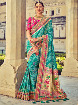 Odette - Blue Pure Silk Woven Design Saree with Unstitched Blouse with Unstitched