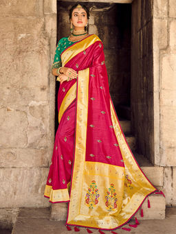 Odette - Pink Silk Embroidered Saree with Unstitched Blouse with Unstitched