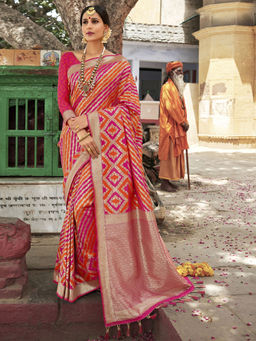 Odette - Orange Pure Banarasi Silk Woven Design Saree with Unstitched Blouse with Unstitched