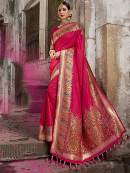 Odette - Pink Pure Banarasi Silk Woven Design Saree with Unstitched Blouse with Unstitched