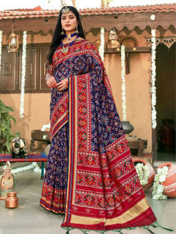 Odette - Blue Pure Banarasi Silk Woven Design Saree with Unstitched Blouse with Unstitched