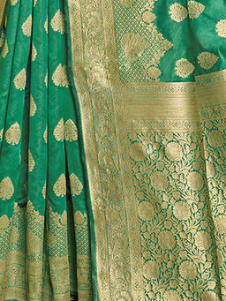 Odette - Green Banarasi Silk Woven Design Saree with Unstitched Blouse with Unstitched
