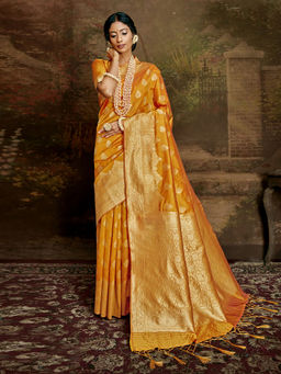 Odette - Yellow Banarasi Silk Woven Design Saree with Unstitched Blouse with Unstitched