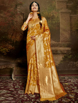 Odette - Mustard Banarasi Silk Woven Design Saree with Unstitched Blouse with Unstitched