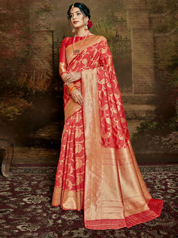 Odette - Red Banarasi Silk Woven Design Saree with Unstitched Blouse with Unstitched