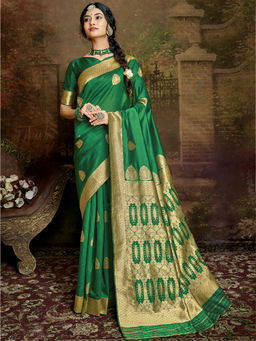 Odette - Green Banarasi Silk Woven Design Saree with Unstitched Blouse with Unstitched