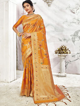 Odette - Mustard Banarasi Silk Woven Design Saree with Unstitched Blouse with Unstitched