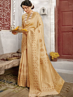Odette - Beige Banarasi Silk Woven Design Saree with Unstitched Blouse with Unstitched