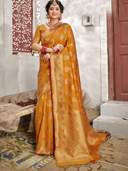 Odette - Mustard Banarasi Silk Woven Design Saree with Unstitched Blouse with Unstitched