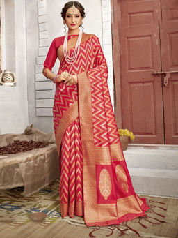 Odette - Red Banarasi Silk Woven Design Saree with Unstitched Blouse with Unstitched