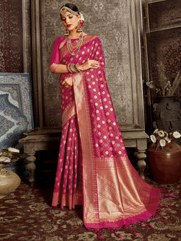 Odette - Pink Banarasi Silk Woven Design Saree with Unstitched Blouse with Unstitched