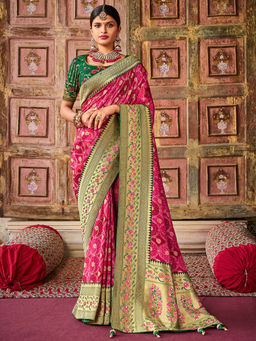 Odette - Pink Silk Blend Printed Saree with Unstitched Blouse with Unstitched