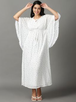 SHOWOFF - Womens Kaftan White Printed Maxi Dress