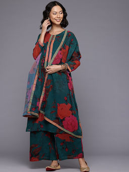 Ahalyaa - Floral Printed Kurta with Palazzo and Dupatta (Set of 3)
