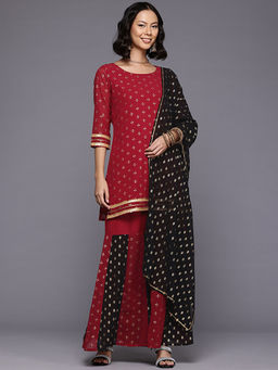 Ahalyaa - Ethnic Motifs Printed Gotta Patti Kurti with Sharara and Dupatta (Set of 3)