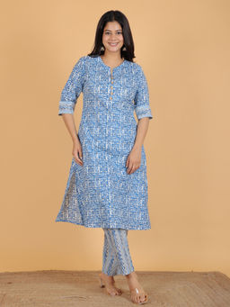 ARAMYA - Soft Cotton A-Line Abstract Print Kurta with Pant (Set of 2)