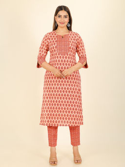 ARAMYA - Soft Cotton Straight Paisley Print Kurta with Pant (Set of 2)