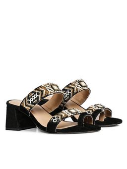 Saint G - Devlin Hand Embroidered Black Leather Block Heels