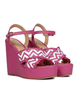 Saint G - Glenda Hand Woven Hot Pink Leather Wedges