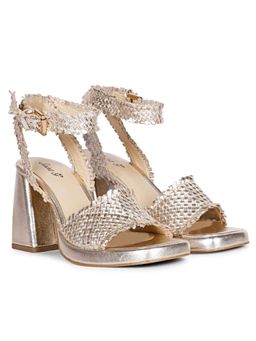 Saint G - Hannah Metallic Gold Hand Woven Leather Block Heels