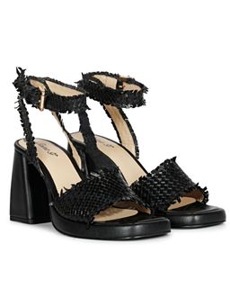 Saint G - Hannah Black Woven Leather Block Heels