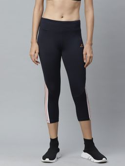Alcis - Women Navy Blue Striped Detail Fitted Training Three Fourth Tights