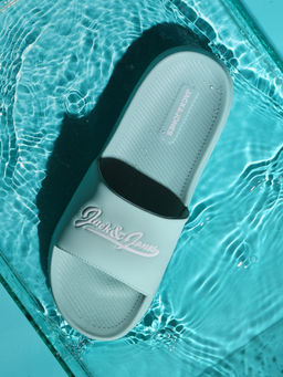 Jack & Jones - Turquoise Logo Print Pool Sliders