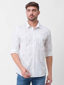 Spykar - White Cotton Full Sleeve Printed Shirt for Men