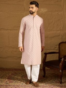 ETHNIC BAY - Men's Purple Viscose Rayon Embroidered Straight Kurta