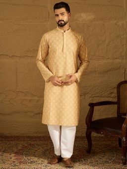 ETHNIC BAY - Men's Yellow Viscose Rayon Bandhani Embroidered Straight Kurta