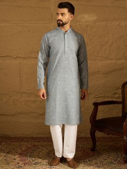 ETHNIC BAY - Men's Blue Viscose Rayon Bandhani Embroidered Straight Kurta