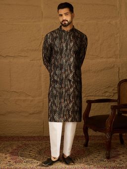 ETHNIC BAY - Men's Black Viscose Rayon Embellished Straight Kurta
