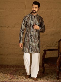 ETHNIC BAY - Men's Black Viscose Rayon Straight Kurta