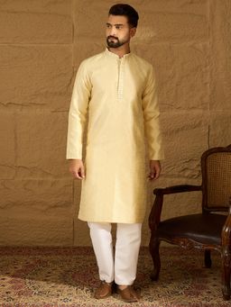 ETHNIC BAY - Men's Cream Silk Blend Straight Kurta