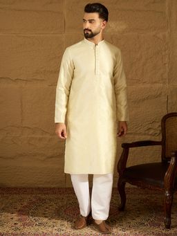 ETHNIC BAY - Men's Yellow Silk Blend Straight Kurta