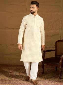 ETHNIC BAY - Men's Off White Cotton Straight Kurta