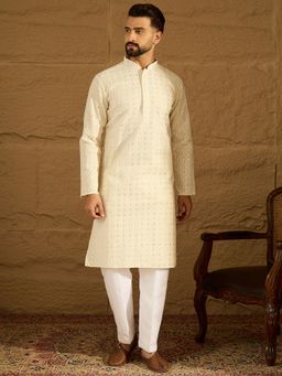 ETHNIC BAY - Men's Off White Cotton Straight Kurta